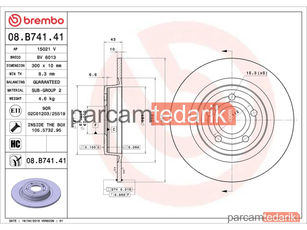 BREMBO 08B74141 | Fren Diski (Arka) — Mercedes-Benz Slk, Mercedes-Benz Slc