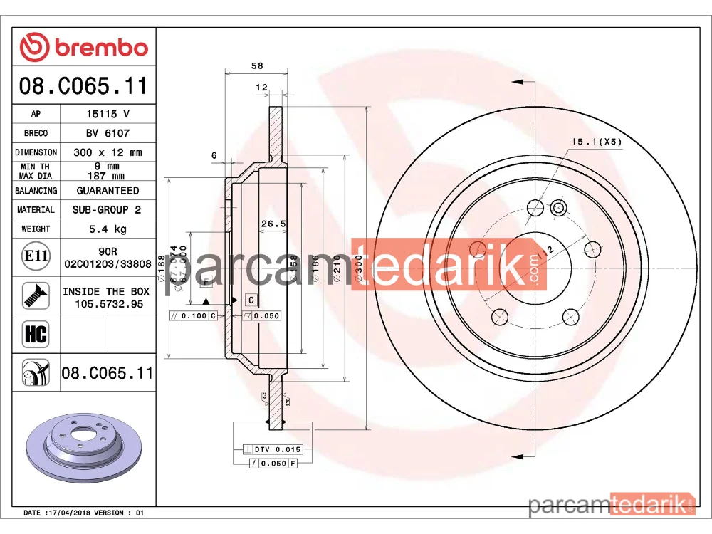 BREMBO 08C06511 | Fren Diski (Arka) — Mercedes-Benz Vito Tourer, Mercedes-Benz Vito Mixto