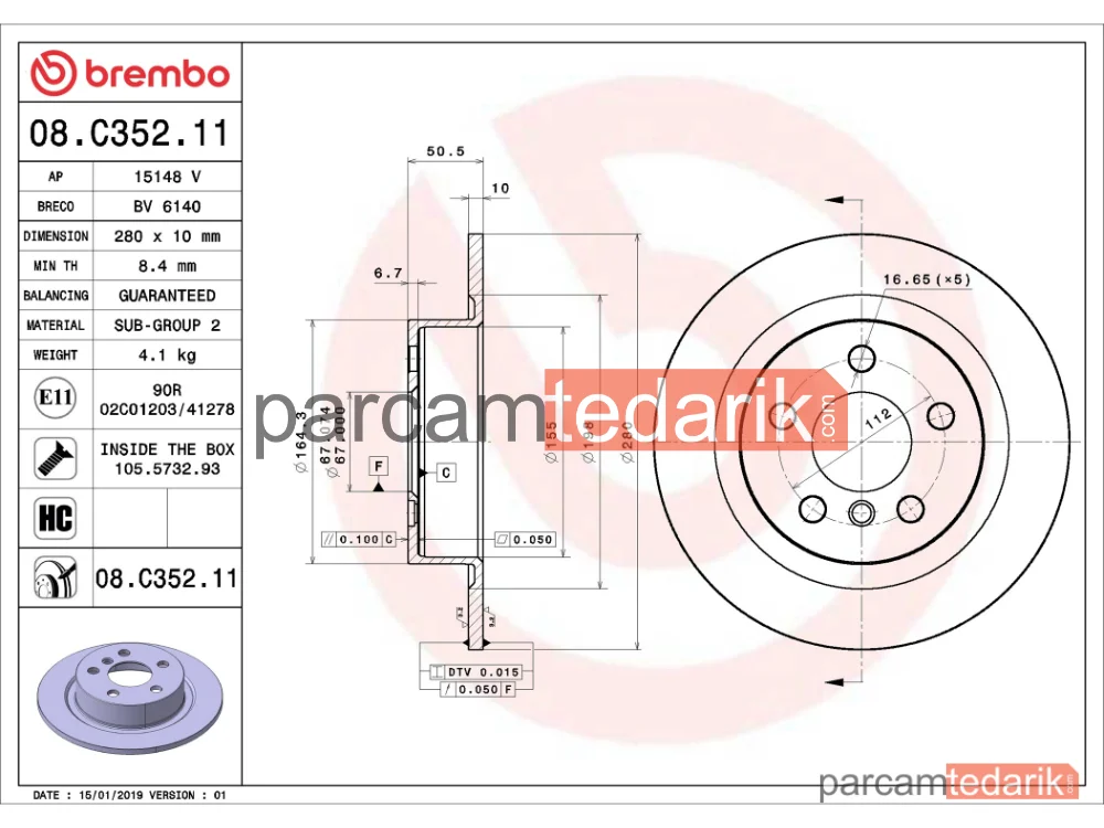 BREMBO 08C35211 | Fren Diski (Arka) — Mini Countryman, BMW 2 Active Tourer, Mini Clubman