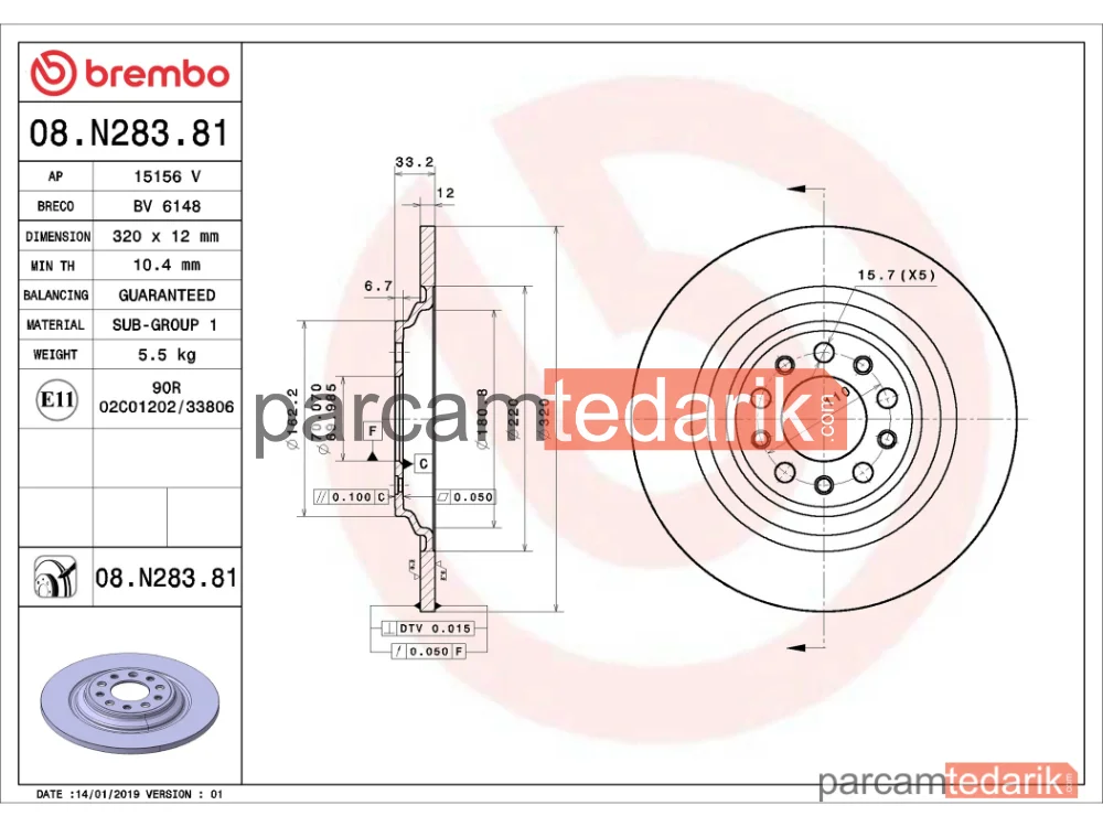 BREMBO 08N28381 | Fren Diski (Arka) — Jeep Cherokee