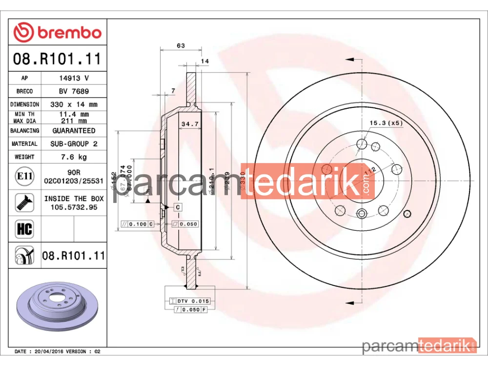 BREMBO 08R10111 | Fren Diski (Arka) — Mercedes-Benz M-Serisi, Mercedes-Benz R-Serisi