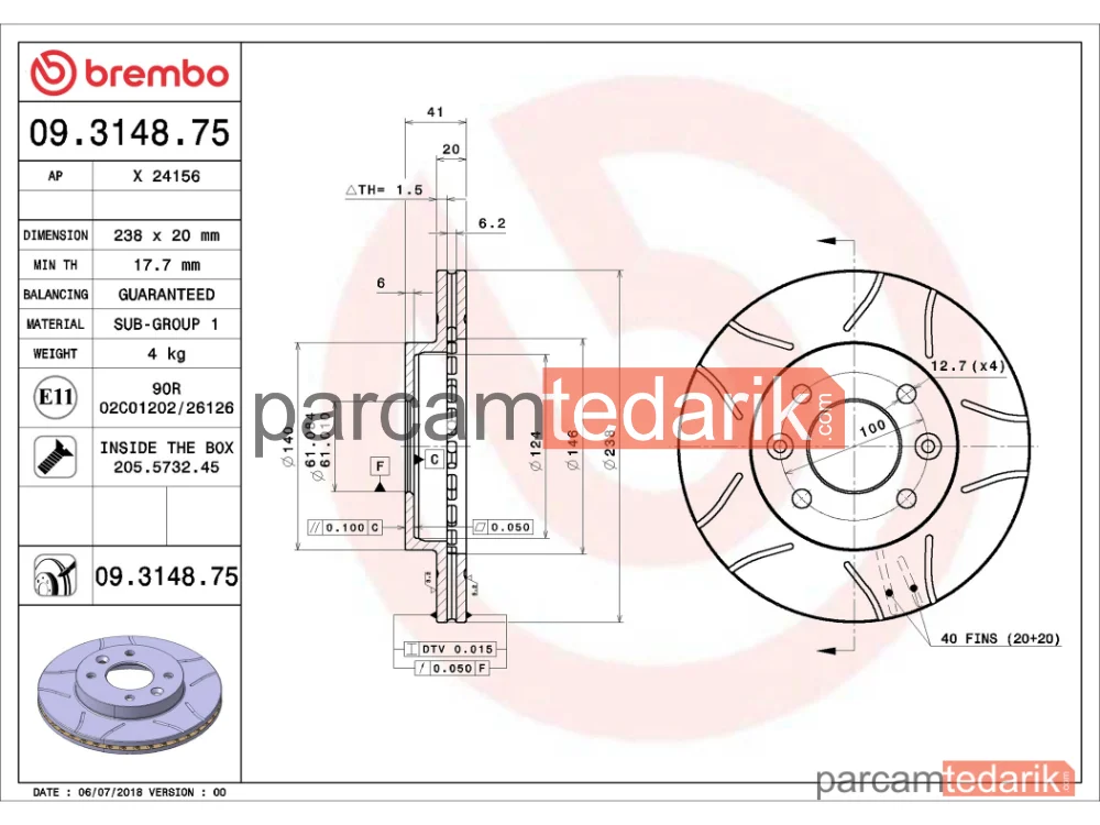 BREMBO 09314875 | Fren Diski (Ön) — Renault 19 II Chamade, Renault Clio I, Renault Kangoo Express