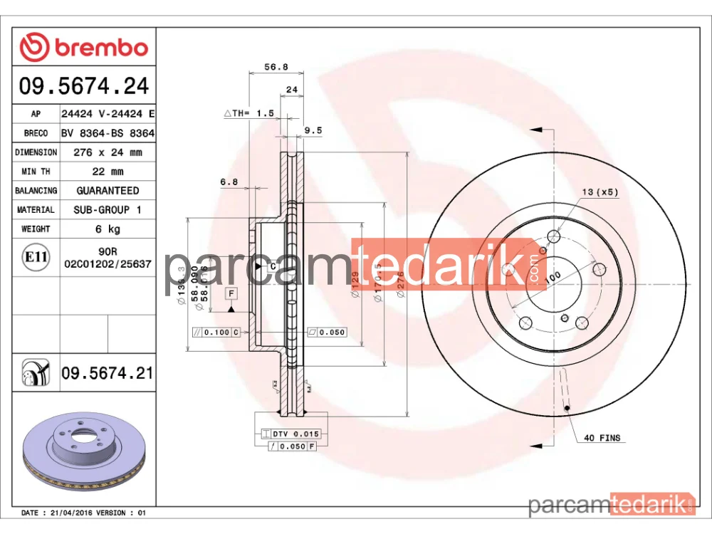 BREMBO 09567421 | Fren Diski (Ön) — Subaru Forester, Subaru Legacy IV, Subaru Impreza