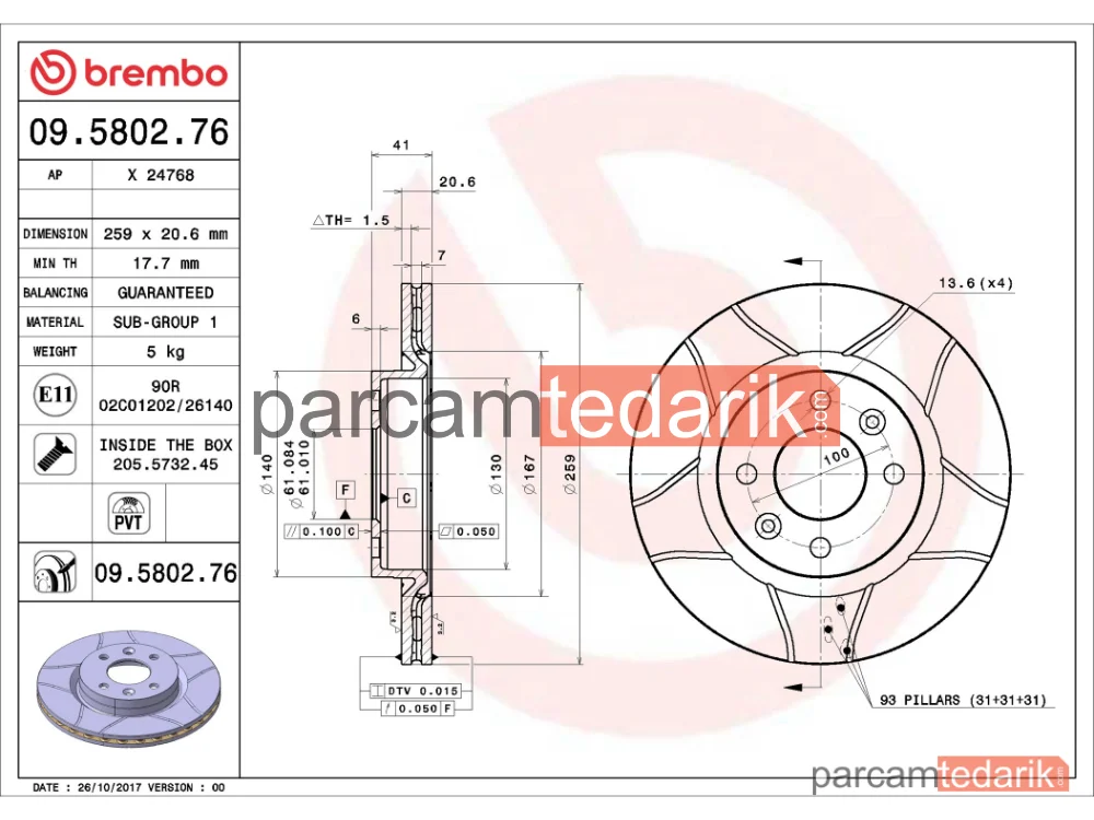 BREMBO 09580276 | Fren Diski (Ön) — Renault Clio II, Renault Kangoo Express, Renault Megane I Classic