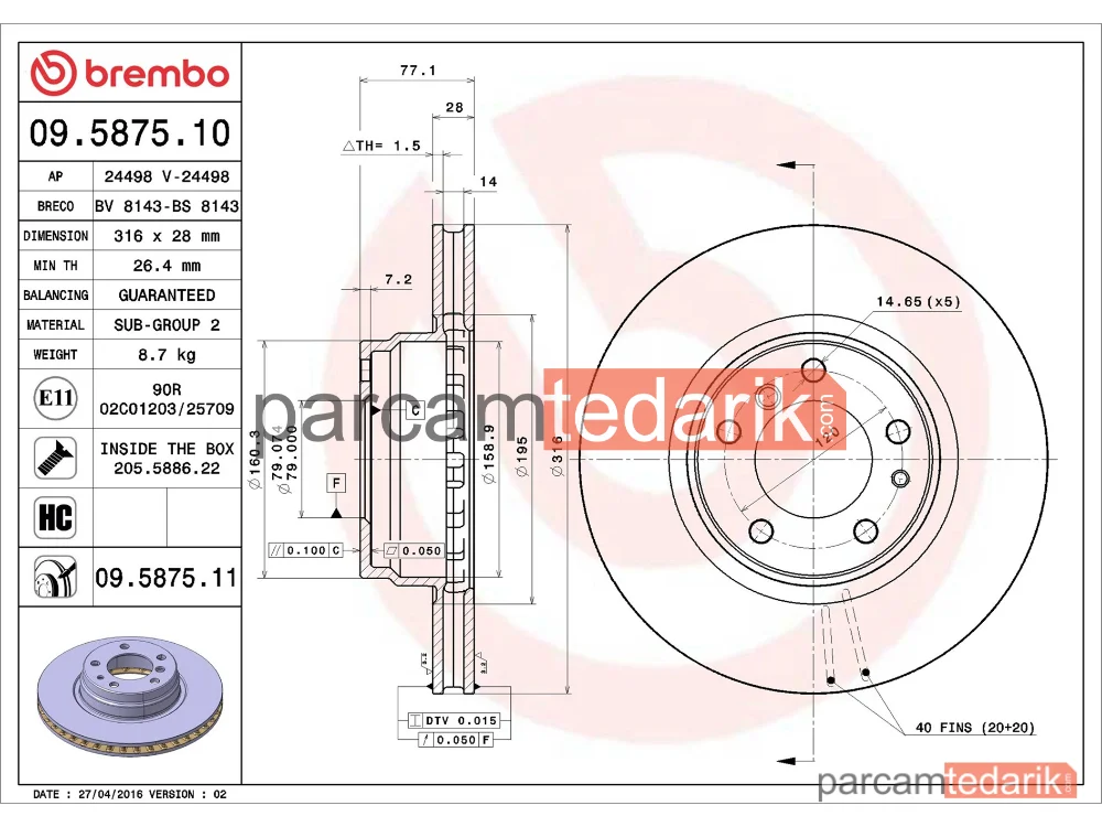 BREMBO 09587511 | Fren Diski (Ön) — BMW 7