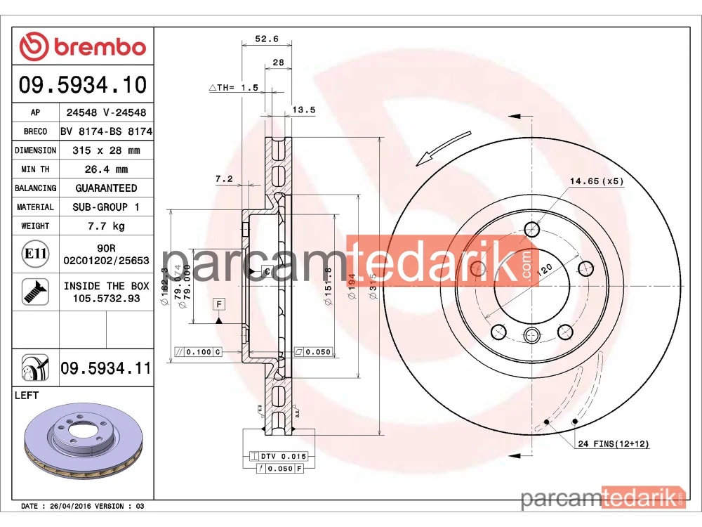 BREMBO 09593411 | Fren Diski (Ön) — BMW 3 Coupe, BMW 3, BMW 3 Cabrio