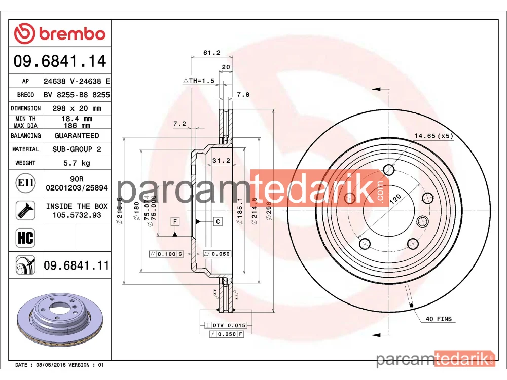 BREMBO 09684111 | Fren Diski (Arka) — BMW 5, BMW 5 Touring, Alpina B10