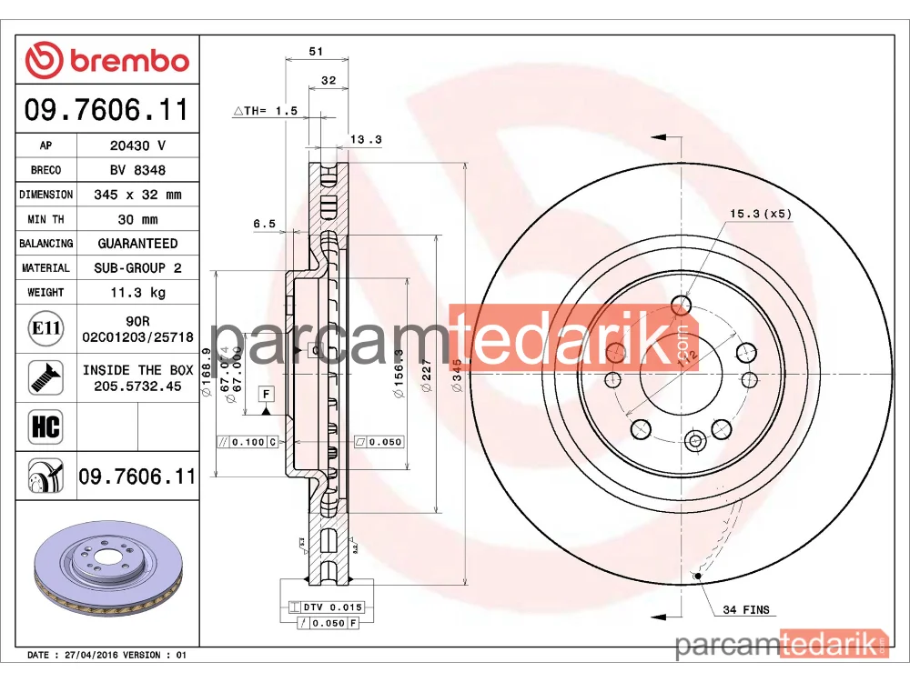 BREMBO 09760611 | Fren Diski (Ön) — Mercedes-Benz M-Serisi