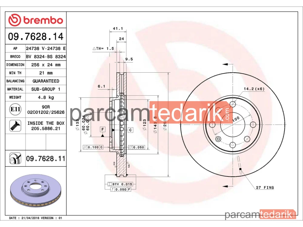 BREMBO 09762814 | Fren Diski (Ön) — Opel Astra G, Opel Astra G Kombi, Opel Astra G Classic