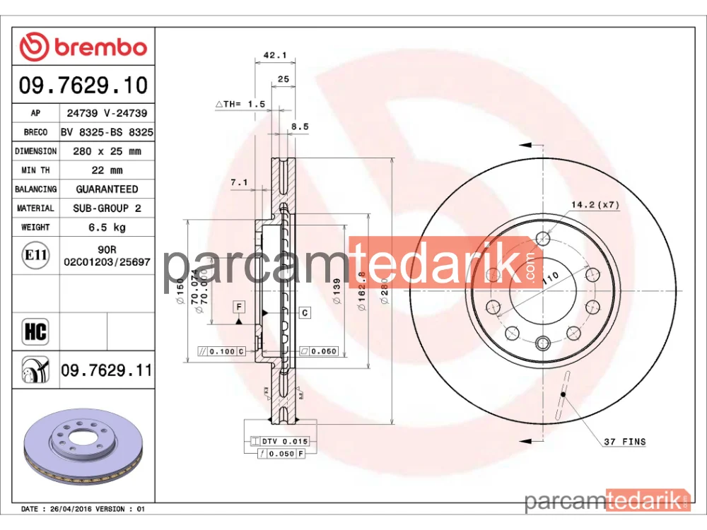 BREMBO 09762910 | Fren Diski (Ön) — Opel Astra H, Opel Meriva B Mpv, Opel Zafira A Mpv