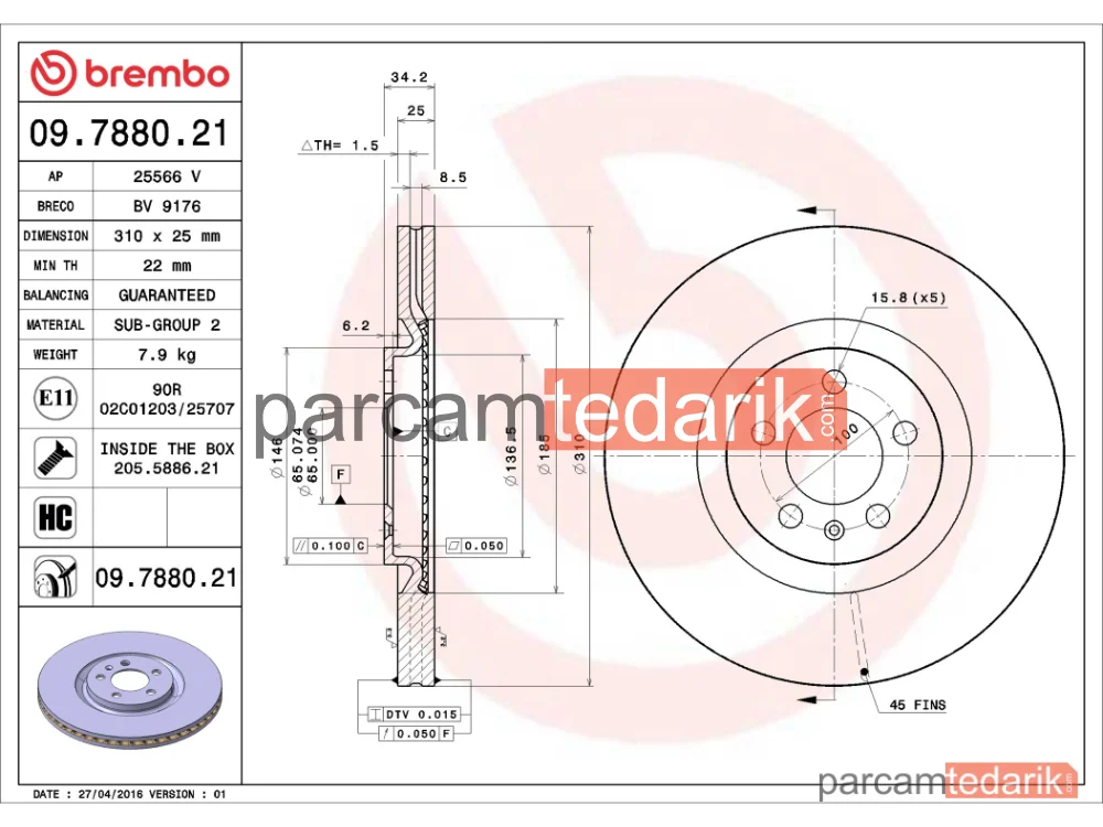 BREMBO 09788021 | Fren Diski (Ön, 312x25 mm, 5×100) — Audi A1, VW Polo V, Seat Ibiza IV SC