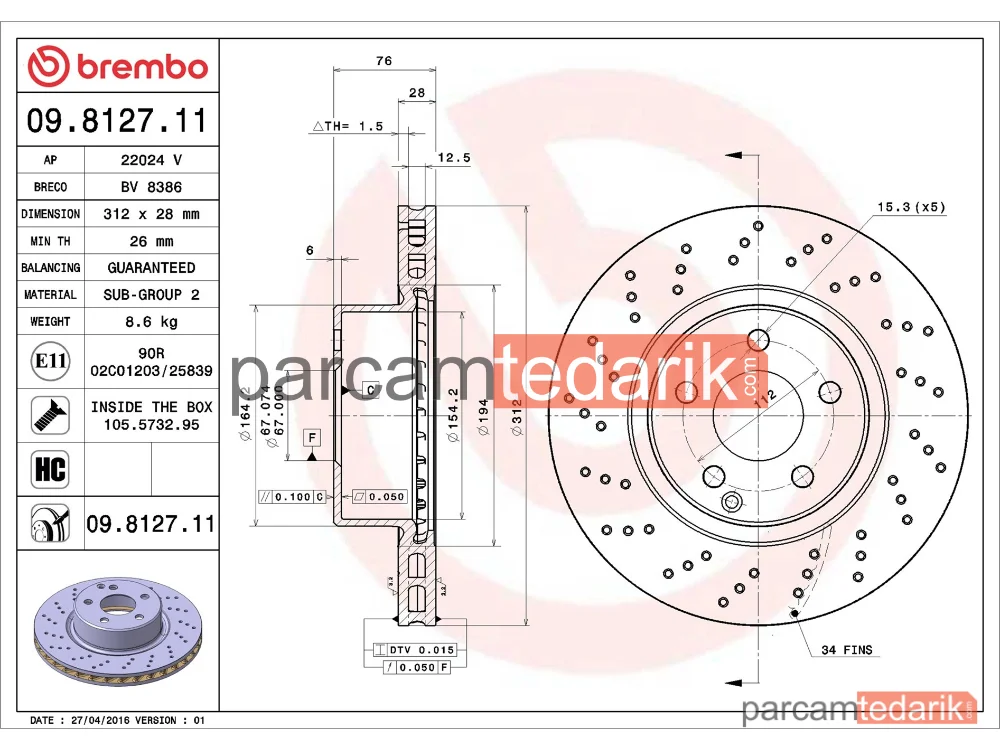 BREMBO 09812711 | Fren Diski (Ön) — Mercedes-Benz S-Serisi