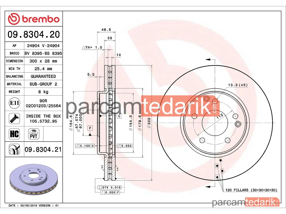 BREMBO 09830421 | Fren Diski (Ön) — Mercedes-Benz E-Serisi T-Model, Mercedes-Benz E-Serisi
