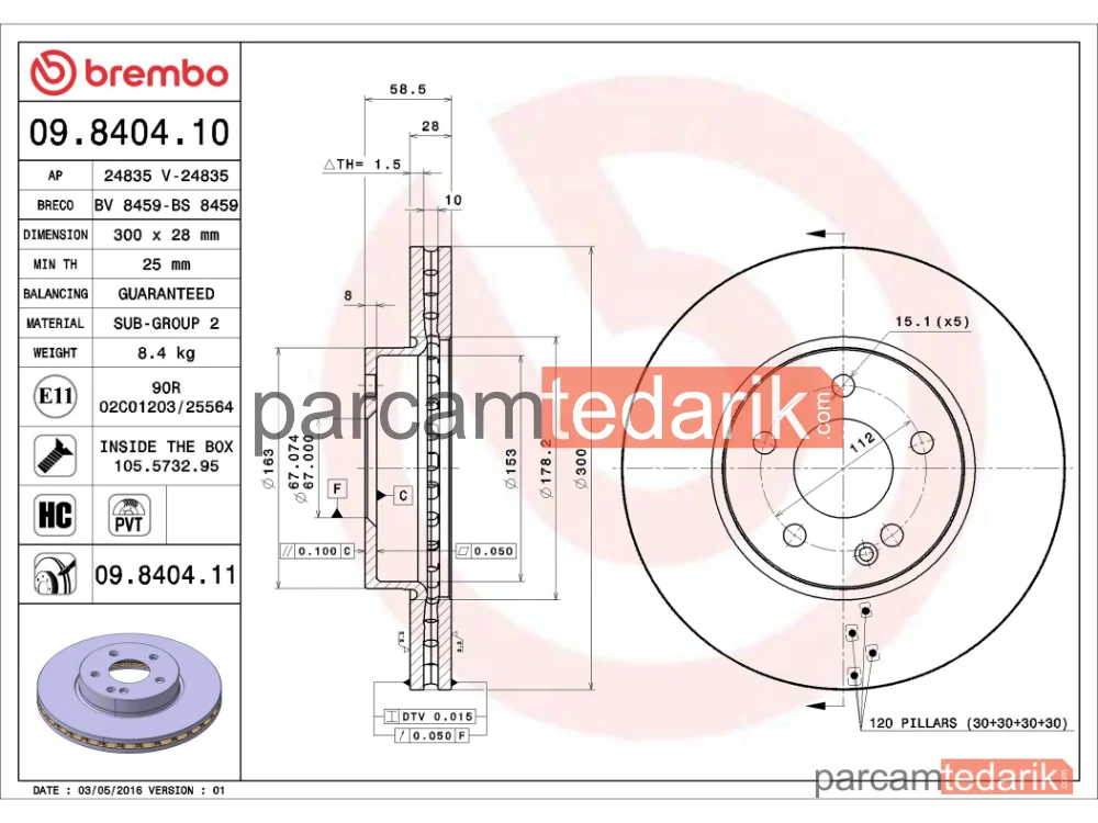 BREMBO 09840410 | Fren Diski (Ön) — Mercedes-Benz Vito Mixto, Mercedes-Benz Vito Tourer, Mercedes-Benz Vito