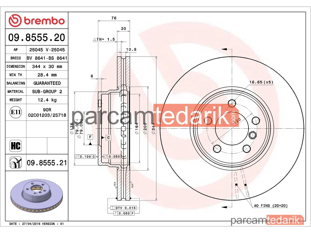 BREMBO 09855521 | Fren Diski (Ön) — Land Rover Range Rover III