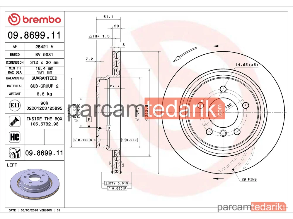 BREMBO 09869911 | Fren Diski (Arka) — BMW 3 Coupe, BMW 3, BMW 3 Cabrio