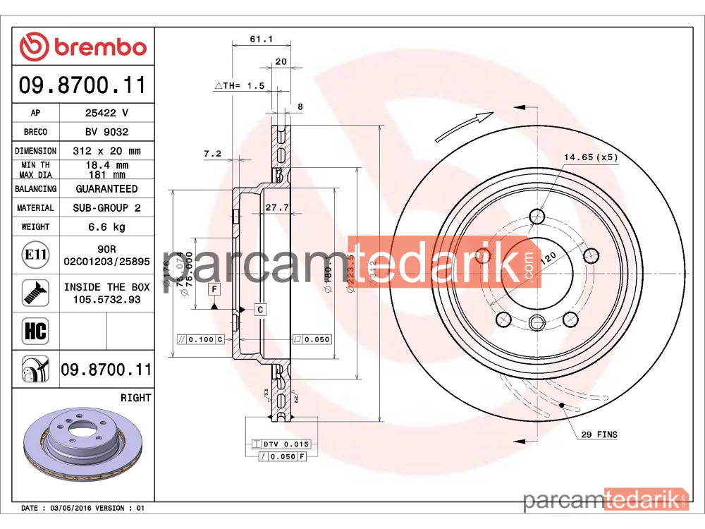 BREMBO 09870011 | Fren Diski (Arka) — BMW 3 Coupe, BMW 3, BMW 3 Cabrio