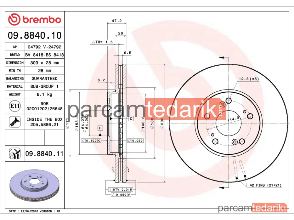 BREMBO 09884011 | Fren Diski (Ön)
