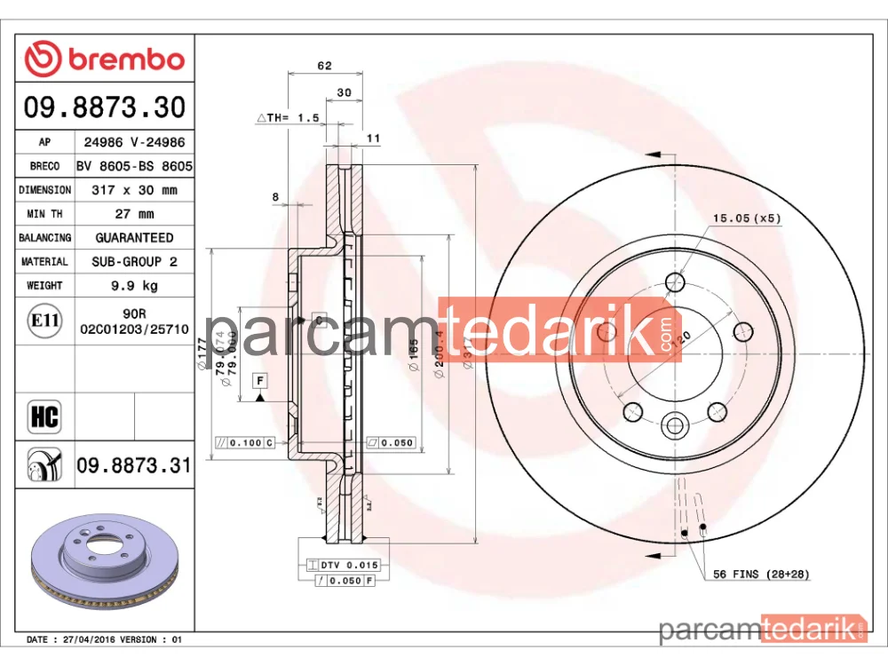 BREMBO 09887331 | Fren Diski (Ön) — Land Rover Discovery IV