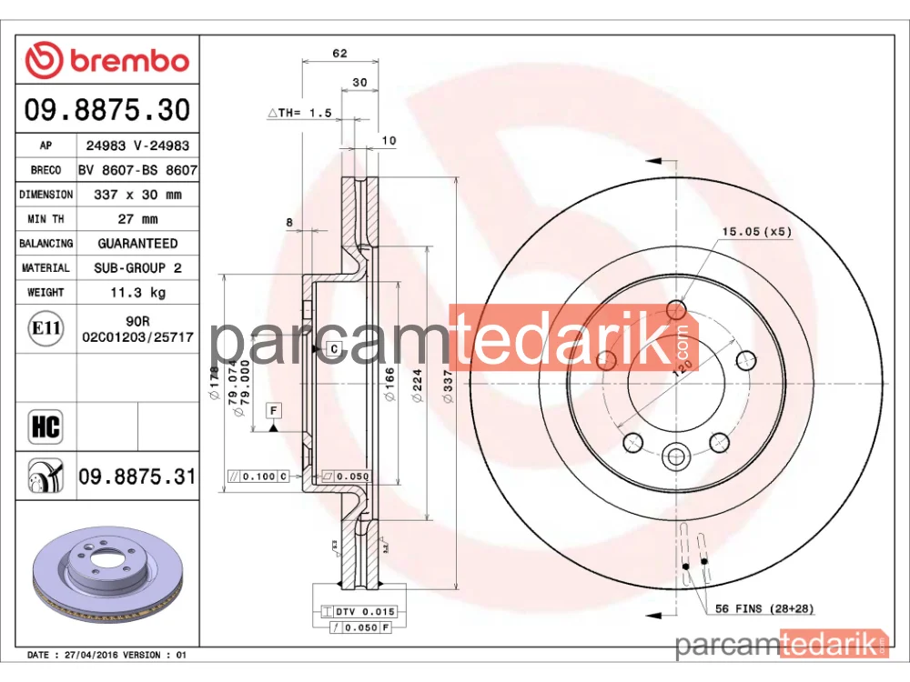 BREMBO 09887531 | Fren Diski (Ön)