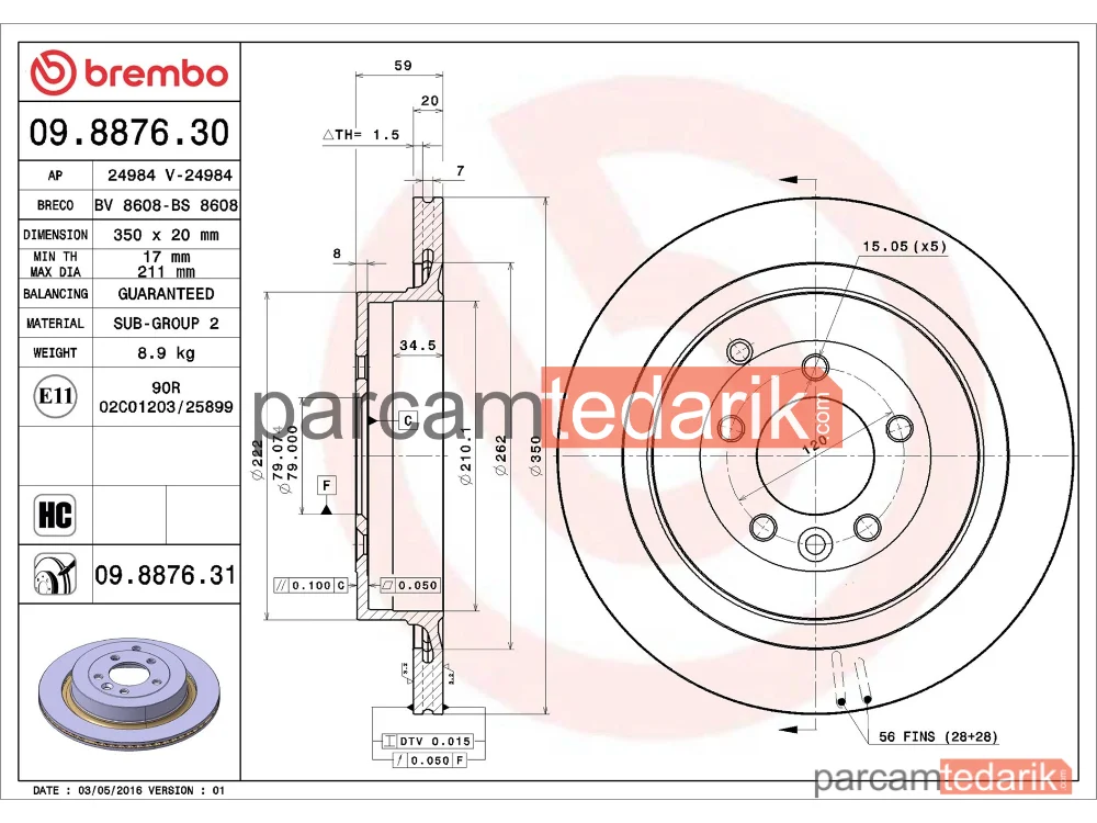 BREMBO 09887631 | Fren Diski (Arka) — Land Rover Range Rover Sport I, Land Rover Discovery IV