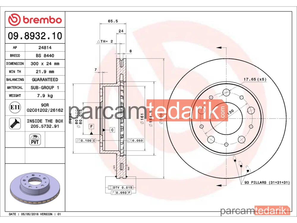 BREMBO 09893210 | Fren Diski (Ön, 300 mm) — Fiat Ducato, Peugeot Boxer, Citroen Jumper III