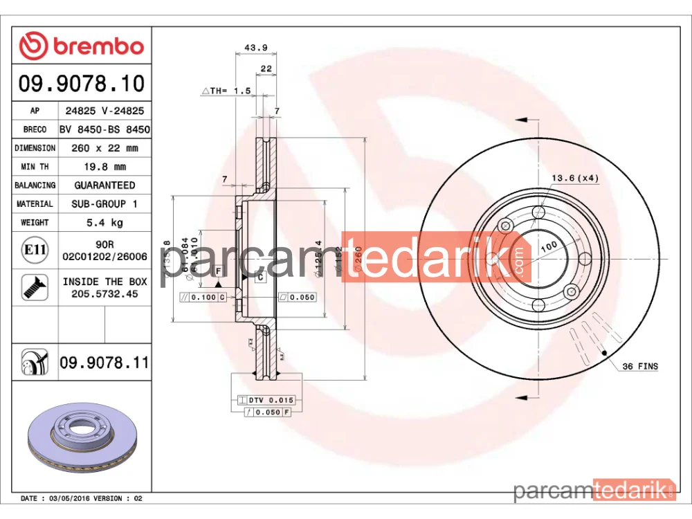 BREMBO 09907811 | Fren Diski (Ön) — Renault Clio III, Renault Modus / Grand Modus, Renault Clio III Grandtour