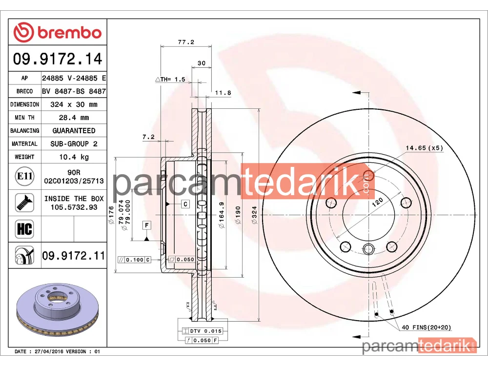 BREMBO 09917211 | Fren Diski (Ön) — BMW 5, BMW 5 Touring, BMW 6