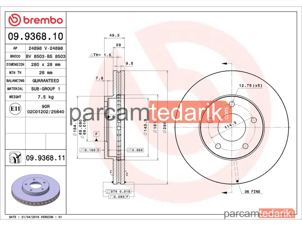 BREMBO 09936811 | Fren Diski (Ön) — Nissan Primera, Nissan Almera Tino, Nissan X-Trail I