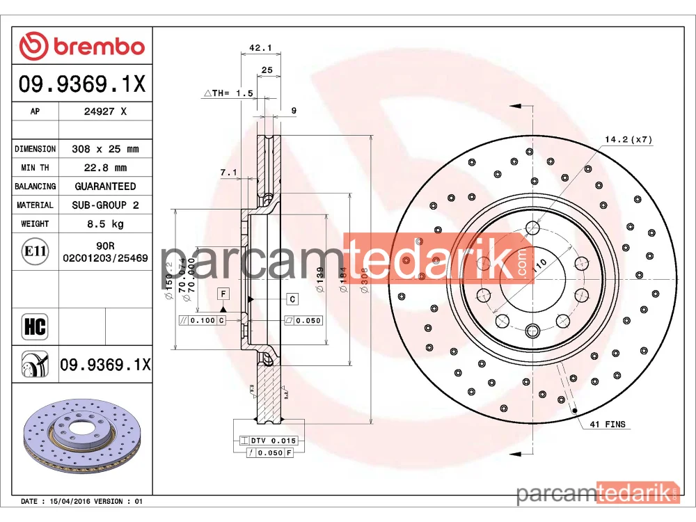 BREMBO 0993691X | Fren Diski (Ön, Xtra) — Opel Corsa E, Opel Meriva B Mpv, Opel Zafira / Zafira Family B