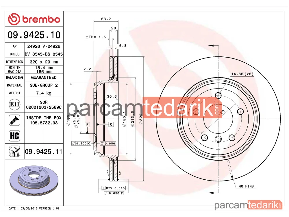 BREMBO 09942511 | Fren Diski (Arka) — BMW 5, BMW 5 Touring, BMW 6