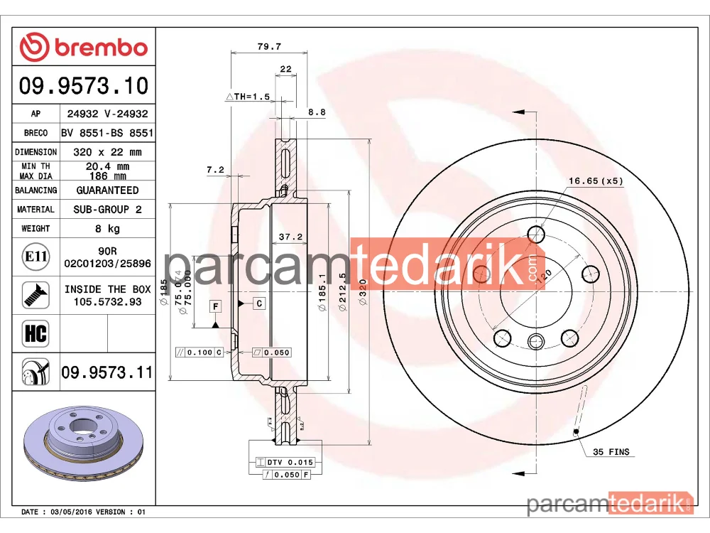 BREMBO 09957311 | Fren Diski (Arka) — BMW X3