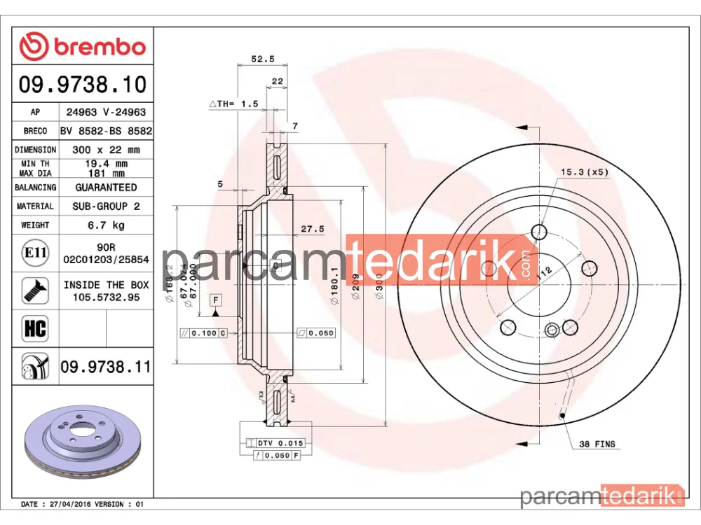 BREMBO 09973811 | Fren Diski (Arka) — Mercedes-Benz S-Serisi, Mercedes-Benz S-Serisi Coupe