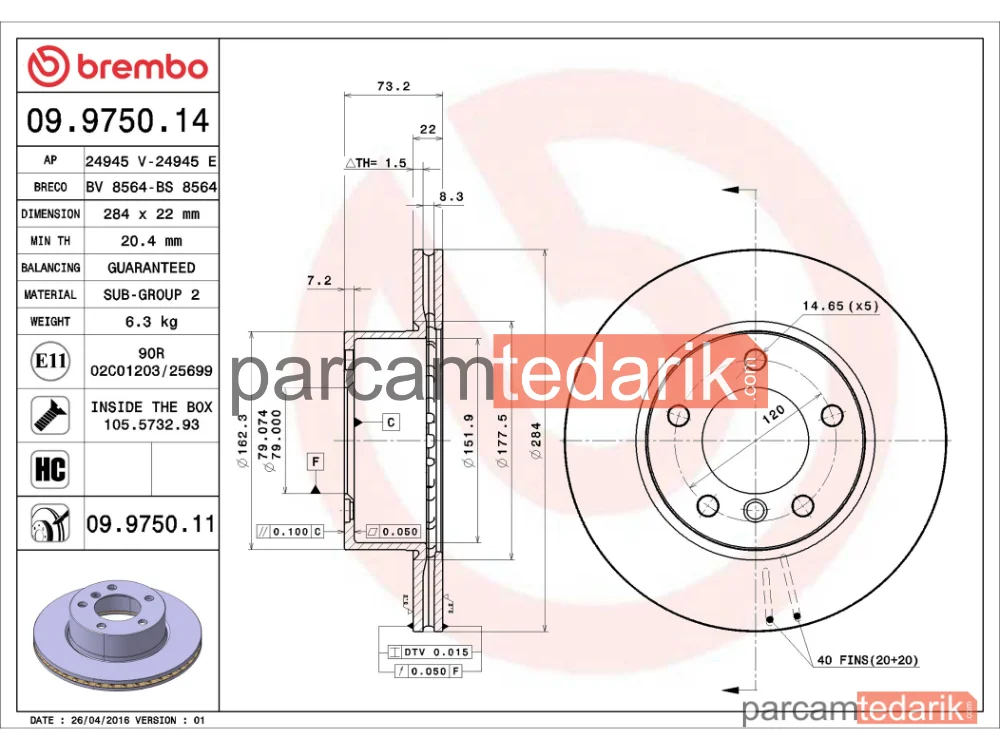 BREMBO 09975011 | Fren Diski (Ön)