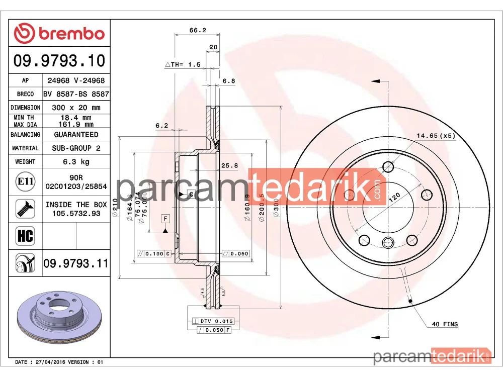 BREMBO 09979310 | Fren Diski (Arka) — BMW 1, BMW 3, BMW 2 Coupe
