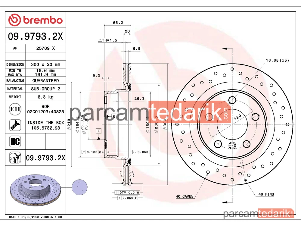 BREMBO 0997932X | Fren Diski (Arka, Delikli) — BMW 1, BMW 3, BMW 2 Coupe