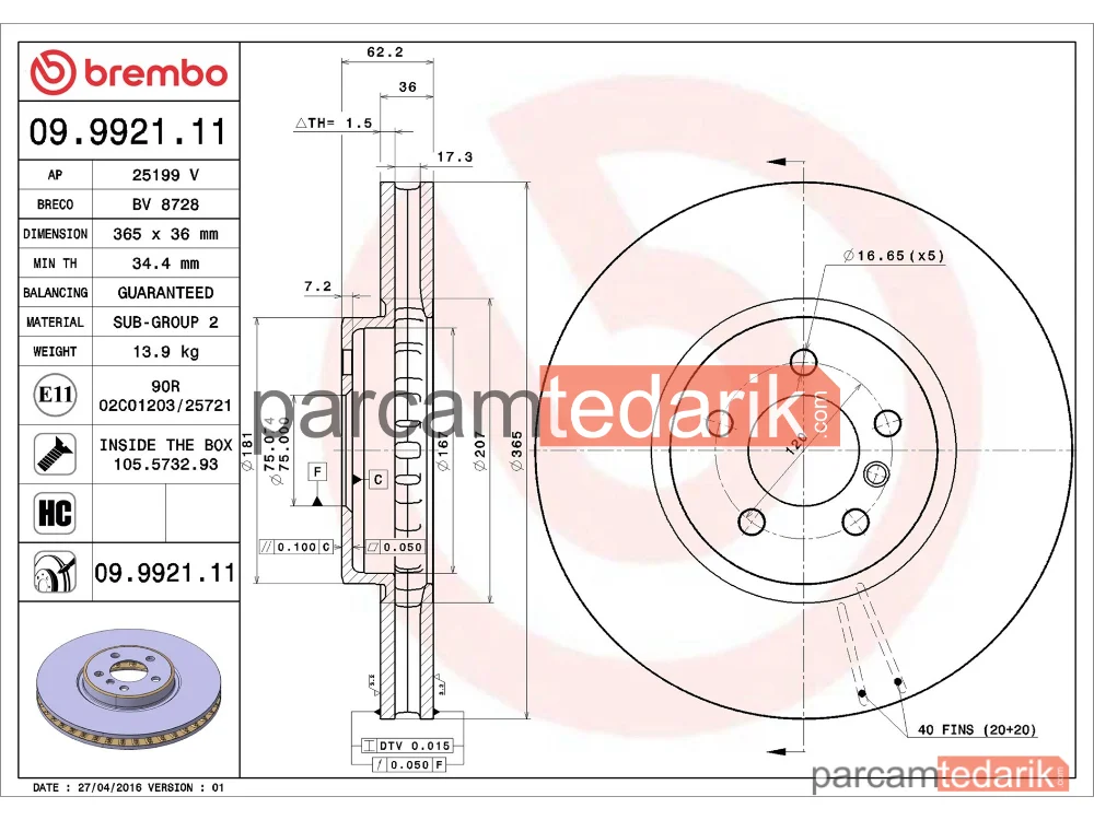 BREMBO 09992111 | Fren Diski (Ön) — BMW X5, BMW X6