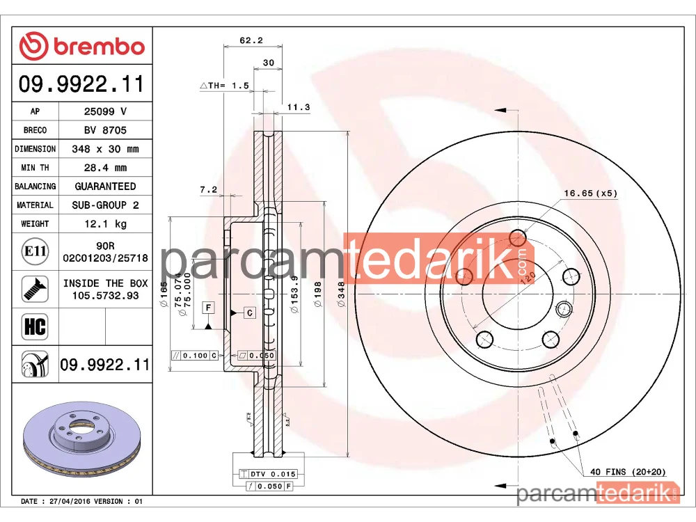 BREMBO 09992211 | Fren Diski (Ön) — BMW X5, BMW X6