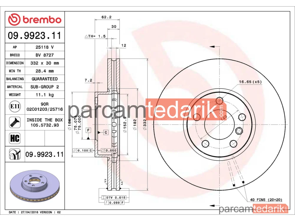 BREMBO 09992311 | Fren Diski (Ön) — BMW X5, BMW X6