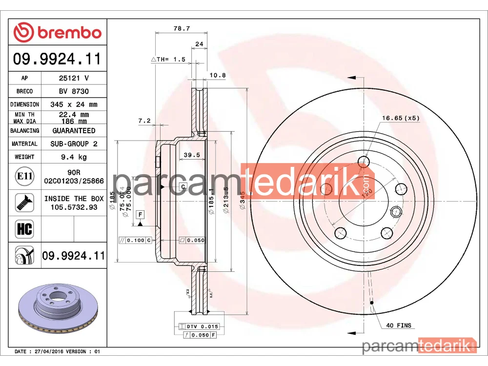 BREMBO 09992411 | Fren Diski (Arka) — BMW X5, BMW X6