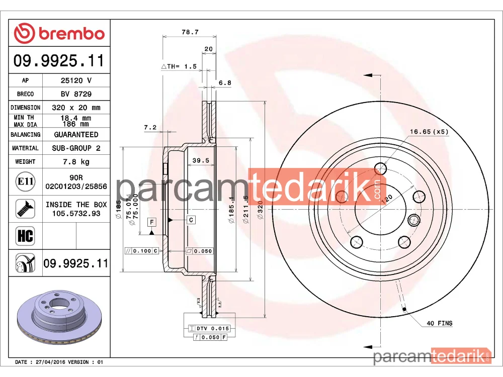 BREMBO 09992511 | Fren Diski (Arka) — BMW X5, BMW X6