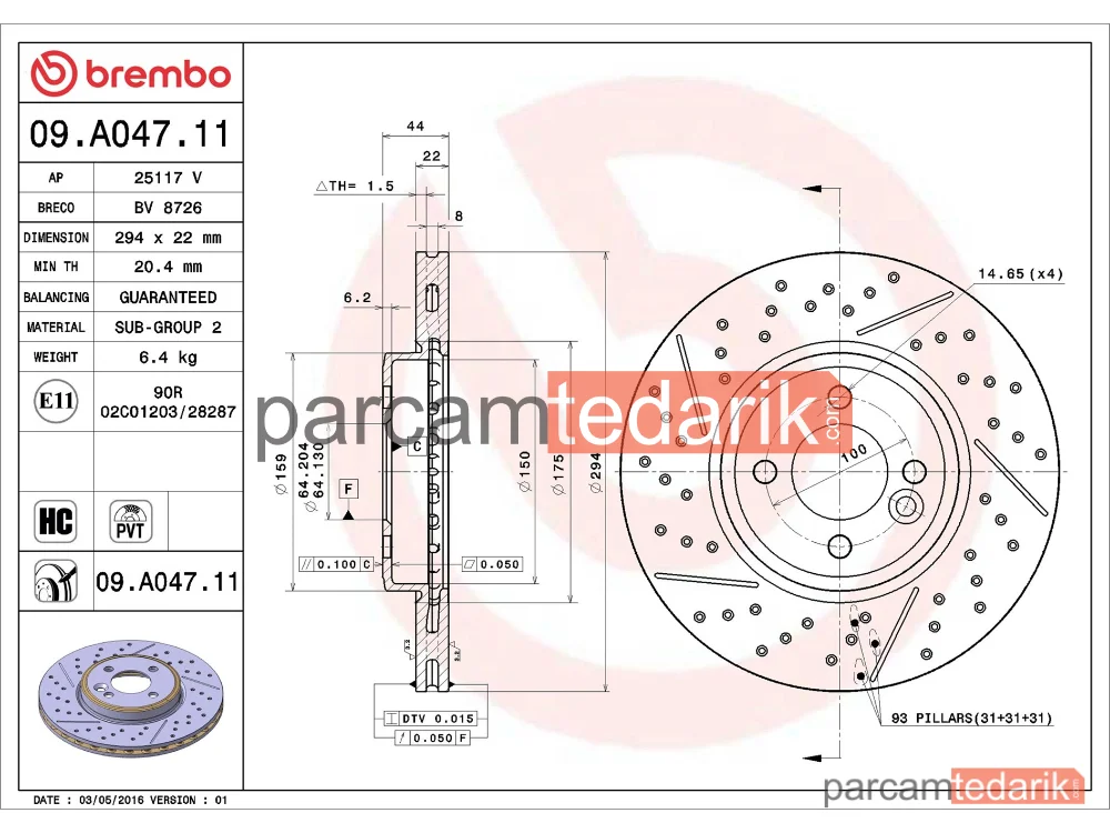BREMBO 09A04711 | Fren Diski (Ön) — Mini, Mini Clubman, Mini Cabrio