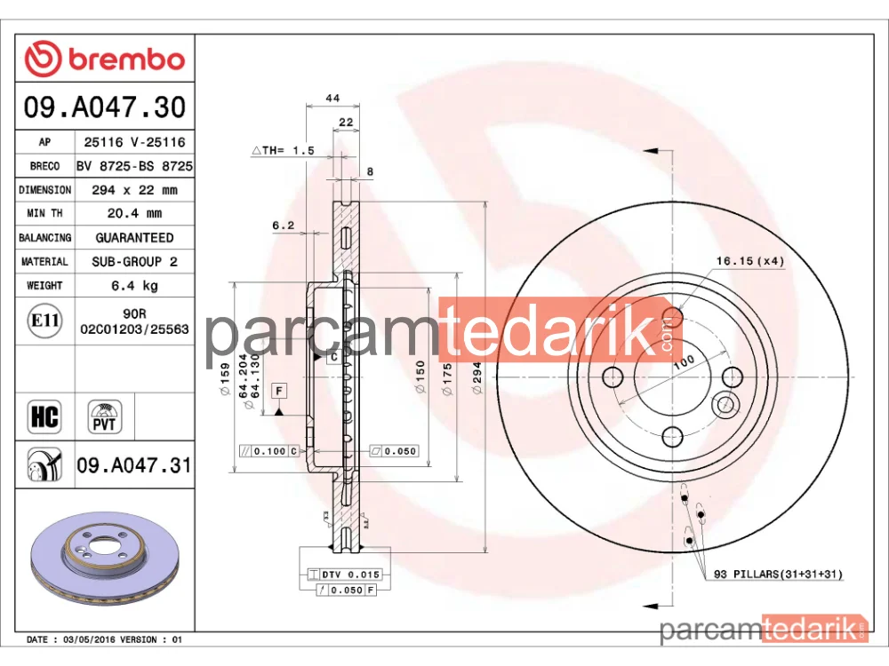 BREMBO 09A04731 | Fren Diski (Ön) — Mini, Mini Roadster, Mini Clubman