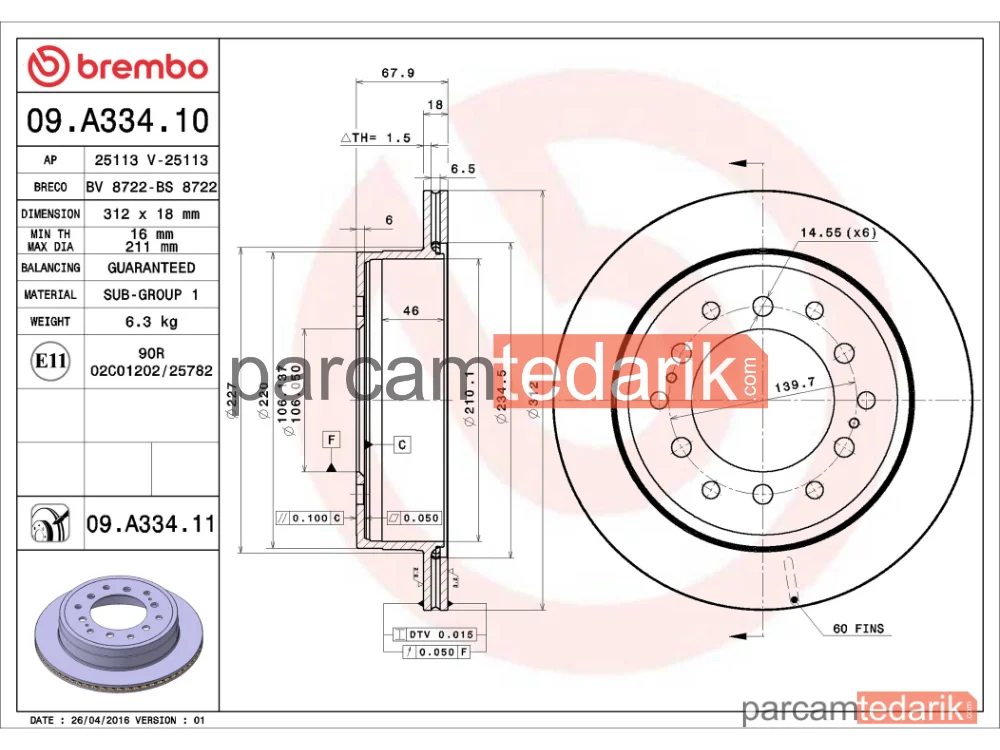 BREMBO 09A33411 | Fren Diski (Arka) — Toyota Land Cruiser 80, Toyota Land Cruiser, Toyota Land Cruiser 90
