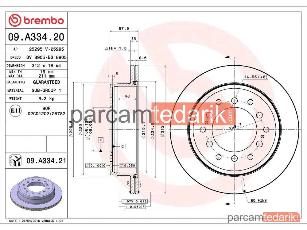 BREMBO 09A33421 | Fren Diski (Arka) — Toyota Land Cruiser Prado, Toyota 4 Runner V, Toyota Fortuner