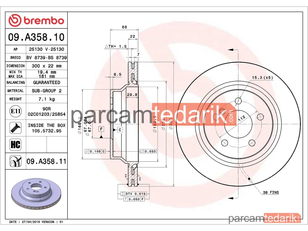 BREMBO 09A35810 | Fren Diski (Arka) — Mercedes-Benz E-Serisi, Mercedes-Benz E-Serisi T-Model, Mercedes-Benz Cls