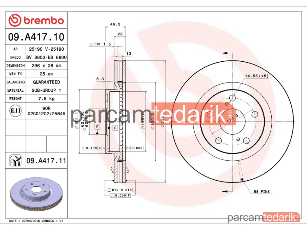 BREMBO 09A41711 | Fren Diski (Ön) — Toyota Camry, Toyota Rav 4 IV, Toyota Rav 4 III