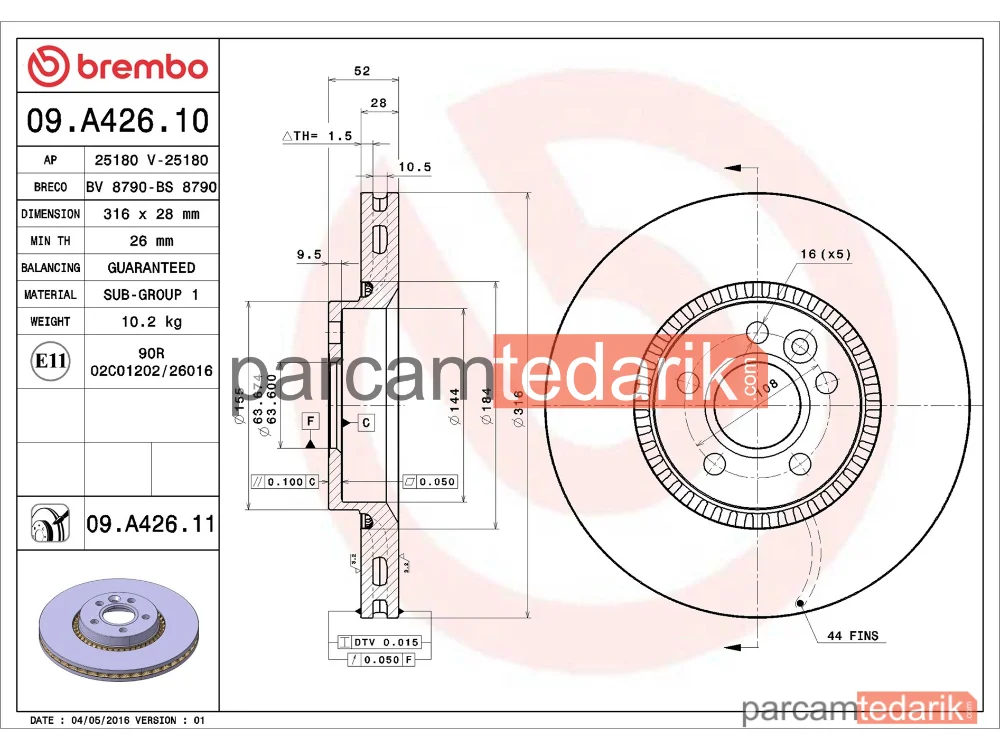BREMBO 09A42611 | Fren Diski (Ön) — Volvo V60 I, Volvo V70 III, Volvo S80 II