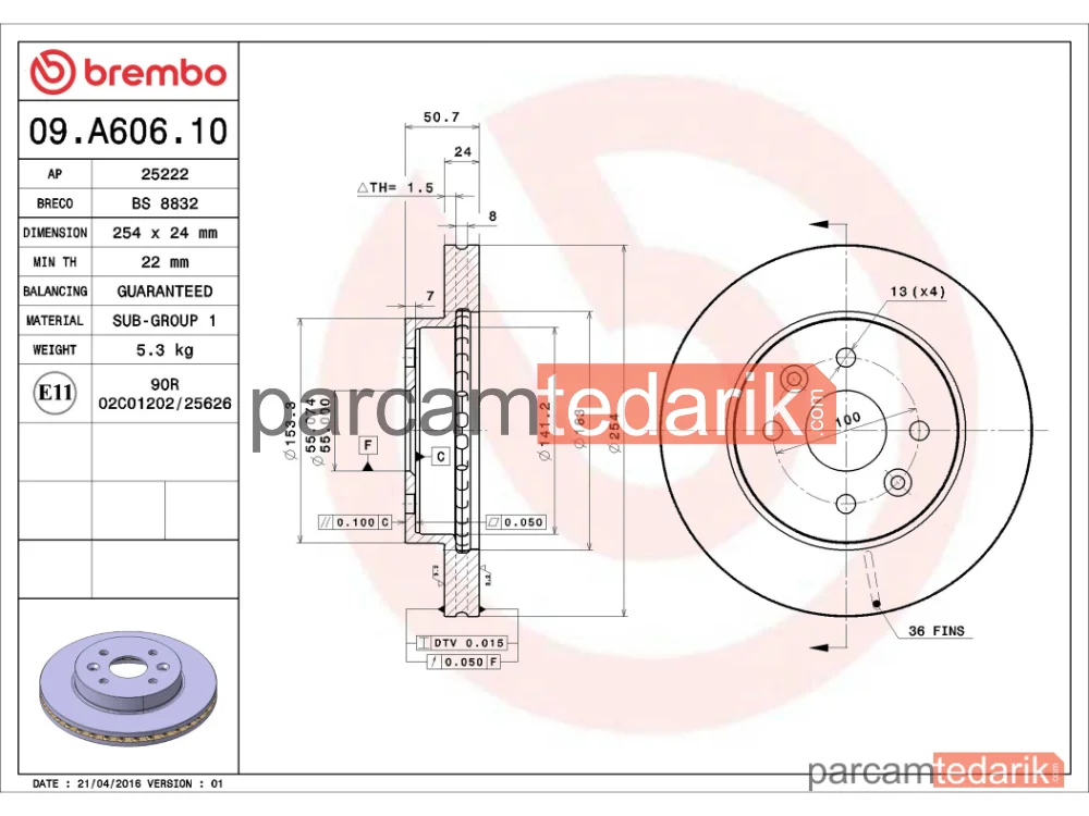 BREMBO 09A60610 | Fren Diski (Ön) — Kia Rio I