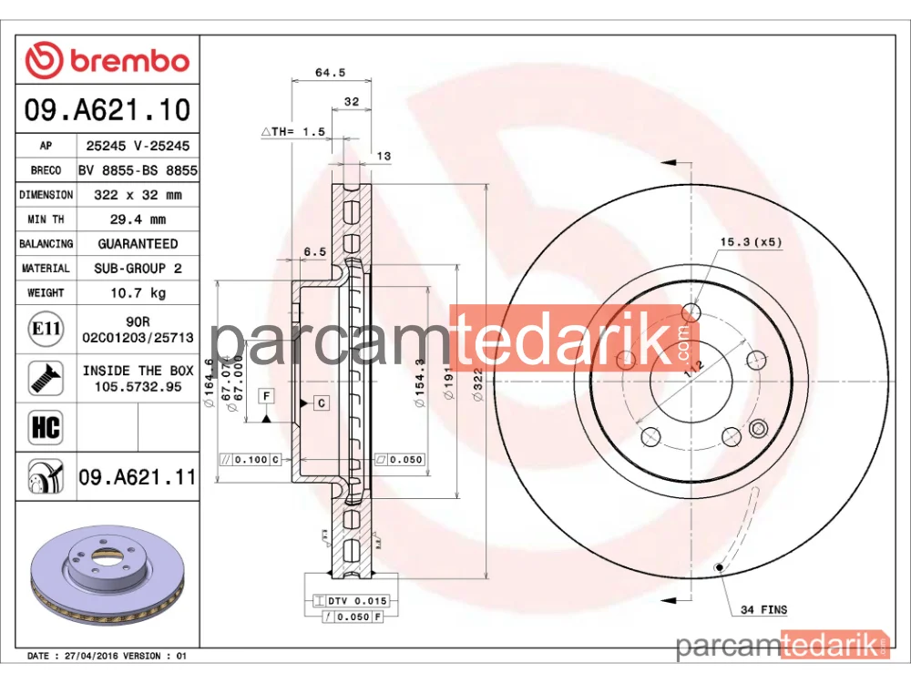 BREMBO 09A62111 | Fren Diski (Ön) — Mercedes-Benz E-Serisi, Mercedes-Benz E-Serisi T-Model